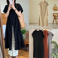 ✨【READY STOCK】Bella Round neck loose pleated dress casual retro simple Korean style