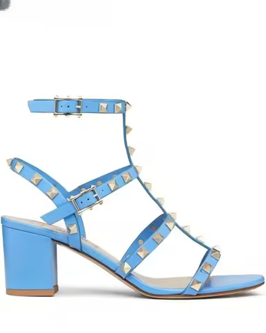 Rockstud Open Toe Block Heel Sandals Luxury Designer Ankle Straps Chunky Heels Women Summer Colorful