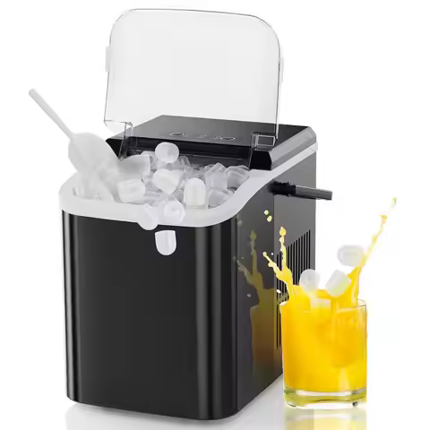 Portable Ice Maker Machine, 9 Cubes in 6 Mins, 26lbs Daily, Auto-Clean with Basket & Scoop for Home