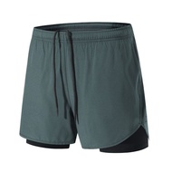 Men's 2-in-1 Premium Compression Fitness Running Sport Shorts in Dark Grey