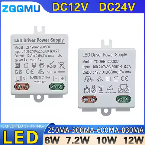 Constant Voltage Switching Power Supply DC12V DC24V 6W 10W 12W LED Lighting Transformer 250MA 500MA 