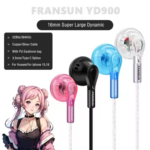 FRANSUN YD900 Flat Head Earphone Vido Earbud Type C 3.5mm HiFi In Ear Earphone for Huwwei iphone 15 
