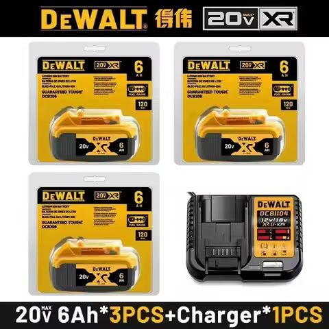 100% Genuine 20V DeWALT Battery, 5AH/6AH Rechargeable Lithium Ion Battery, Dewalt DCB200 DCB206 Powe