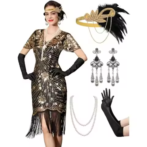 Flapper Dresses 1920s,Great Gatsby Dresses for Women Fringe Roaring 20s Costumes with 20s Accessorie