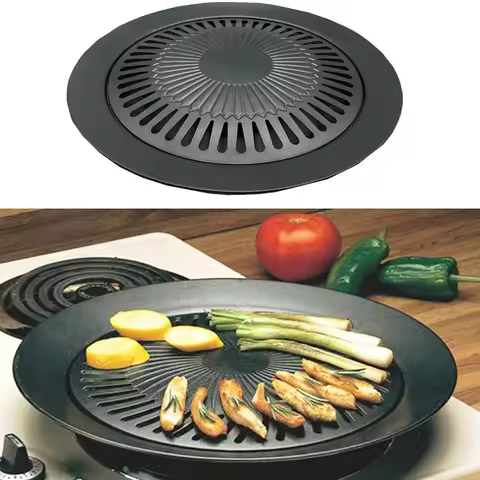 Korean Tabletop Center Raised Round Grill Pan For Outdoor BBQ Bulgogi Pans Non-Stick Grill Cookware 