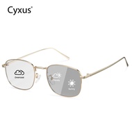 Cyxus Anti-blue Light Photochromic Square Frame Business Neutral Style Metal Glasses 8279