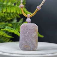 優質精選天然冰灰紫飄黃珊瑚玉吊墜冰潤玉化老料蟲紋長方形無事牌