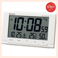 Seiko Clock Desktop Clock White Body Size: 9.1×14.8×4.7cm Alarm Clock Radio Digital Calendar Temperature Humidity Display SQ789W