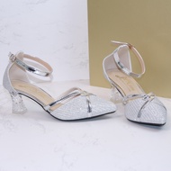 Giày cao gót trong 5.5p bít mũi da kim nhủ kim tuyến quai mảnh bóng chéo mũi chân - BM106