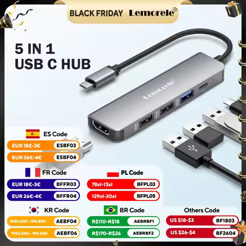 Lemorele USB Hub USB C 3.0 Hub 5Ports Docking Station Type C Hub 4K30Hz HDMI-compatible USB 3.0 Adap