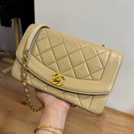 CHANEL VINTAGE 經典 diana 黛安娜 米色 奶茶色 羊皮金釦 戴妃包 黛妃包 斜背包 肩背包 手提包