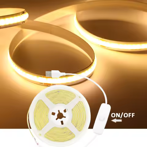 5V USB COB LED Strip Light with 501 Switch ON/OFF 8mm Wide Light belt 320Led/M Bright Lighting Flexi