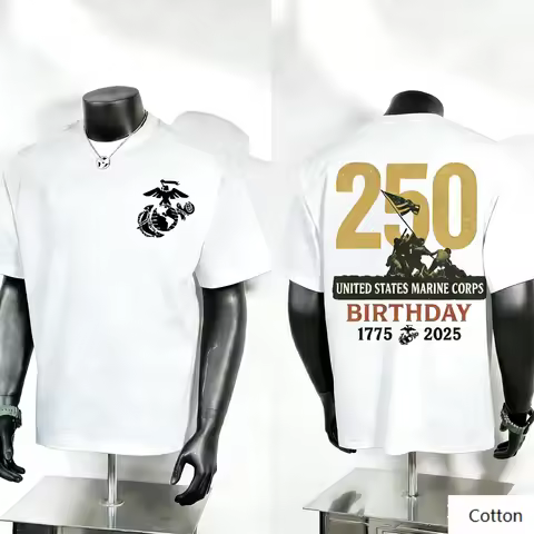 USMC 250th Iwo Jima Flag Print T-Shirt, Pure Cotton Casual Neutral, Marine Corps Anniversary Fashion