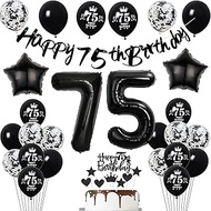 75th Birthday Decoration Man Women, Black Banner 75th Birthday Garland Decoration 75th Women Black B