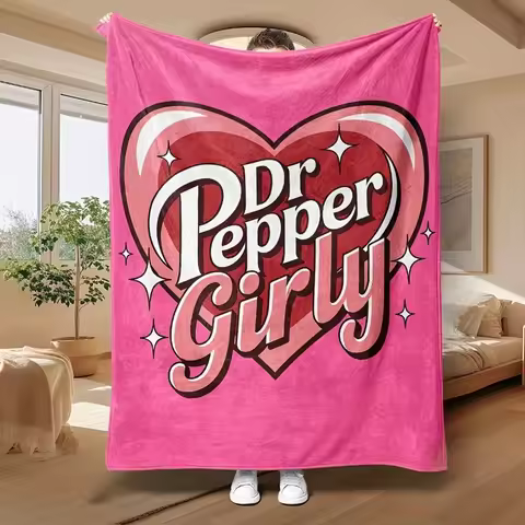 Dr Pepper Girly Heart Pattern Pink Flannel Throw Blanket - Soft Cozy Warm for Sofa Bed Home Decor Cu