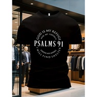 Men's Plus Size Black Verse Psalms 91 T-Shirt - God is My Refuge & Shelter Hebrews 13:5-6 Print, Sof