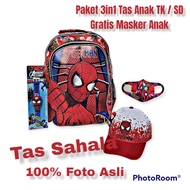 School Bag For Boys Kindergarten Elementary superhero spiderman Character Free Package Of Children's Masks