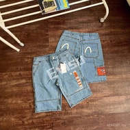 Fushen EVISU 2025 Summer New Style Street Wear Thin Style Overalls Denim Shorts Men's Outer Wear Cro