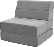 MEETI Folding Sofa Bed, Foam Foldable Sofa Bed for Space Saving, Four Fold Convertible Sofa Bed Couch, Comfortable Sofa Mattress Bed for Small Spaces, Guests Sleepovers, Kids Play Area, RV Trip, Grey