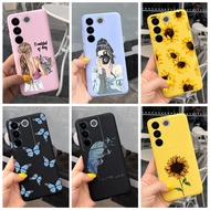 Vivo V27 V27e V 27 Pro 27Pro 5G 2023 Beautiful Girl Sunflower Pattern Candy Color Soft Silicone TPU 