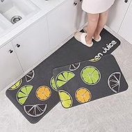 Lemon Tree Tropical Fruit Polyester Kitchen Mat Set of 2 Non-Slip Kitchen Rug Washable Doormat Runne