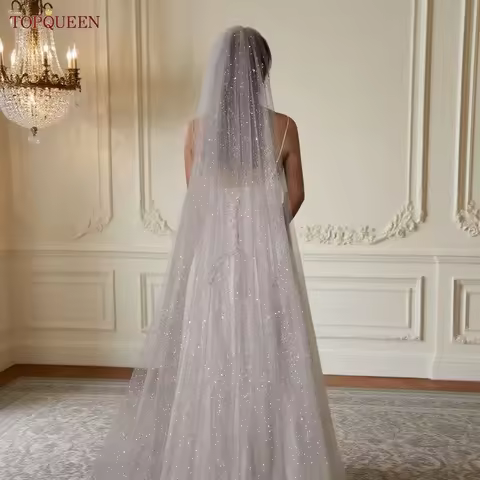 TOPQUEEN V101 Wedding Veil Glitter Veil Shiny Bridal Veil Blingbling Cathedral Wedding Veil Wedding