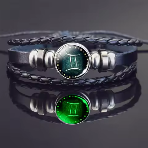 Glow In The Dark Constellation Gemini Bracelet Braided Leather Bracelet Zodiac Gemini Jewelry Birthd