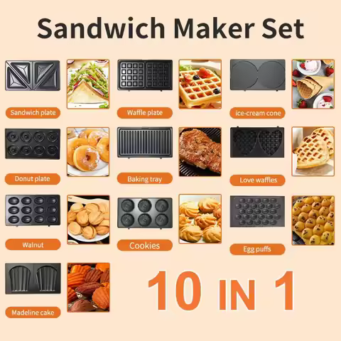 220/110V Household Appliances 10 in 1 Sandwich Maker Mini Home Breakfast Maker Multi-function Bread 