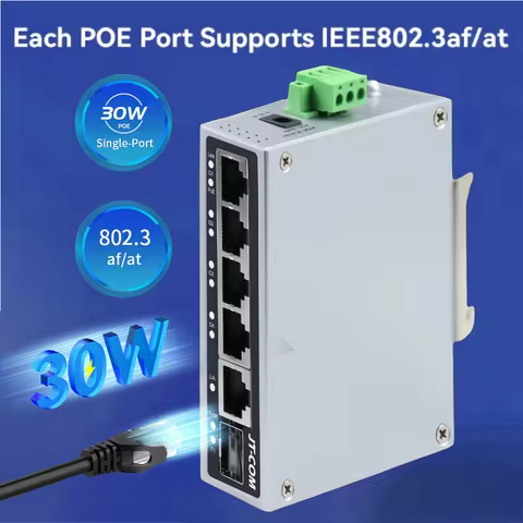 JT-COM 1.25GbE Smart Industrial PoE Switch 1*Gigabit SFP Port +1*1000M RJ45 Port +4*1000M POE RJ45 P