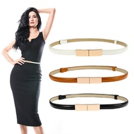 Women White Skinny Leather Belt Leather Thin Waist Belt Fashion Belt for Dresses With Gold Buckle