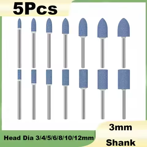 5pcs 3mm Shank Polishing Head 3-12mm Wheel Head Blue Aluminium Oxide Abrasive Mounted For Dremel Rot