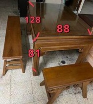 『力興二手家具買賣 』中國式飯桌椅(板凳2大2小)-柚木家具-實木家具 -二手家具-花梨家具買賣