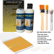 Combo vật liệu dát vàng gồm lá vàng keo và bộ cọ chuyên nghiệp