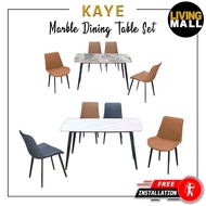 Livingmall Kaye 1 Table +  4 Chairs Dining Set-  Marble Top Dining Table with Dining Chairs