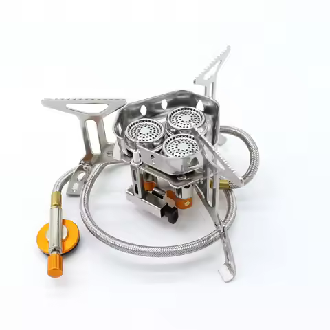 stainless steel portable 3 cores burner strong power folding camping gas stove with ignition