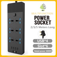 Original UK Plug 3000W Power Strip  Universal Socket + USB Charger Output 3.1A 2m Travel Accessory E