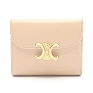 【二手】Celine CELINE小號翻蓋錢包 10D783DPV 米色皮革 女士 Triomphe 小號翻蓋錢包