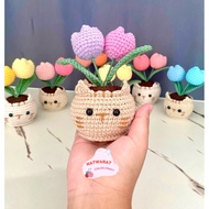 Cat Pot Crochet Tulip Flower Handmade 1