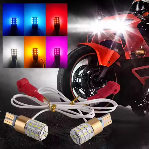 1Pair T15 Turn Signal Motorcycle Signal Light Width Lamp Parking Reversing Color Fog Canbus LED Moto