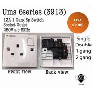 UMS 13A Switch Socket 3 Pin Wall Socket With SIRIM 3913 - Single socket / 6213 - Double socket