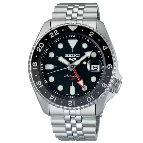 SEIKO 5 SSK001K1 Automatic GMT Wristwatch 42.5mm Black Dial Jubilee Bracelet 100m WR Luminous Hands