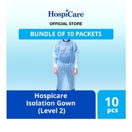 Hospicare Nursing Gown 30gsm (AAMI Level 2) x 10 Pieces, Isolation Gown, With Knitted Cuffs, Disposa