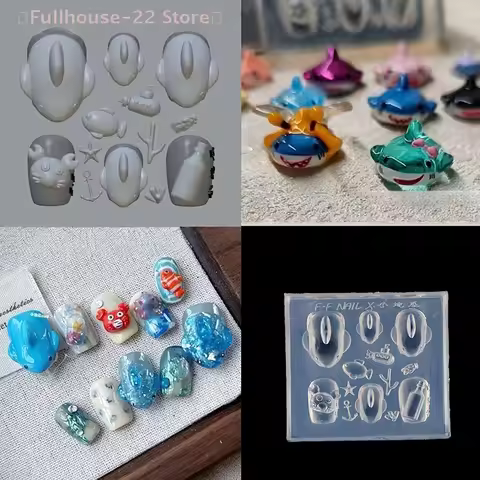 【MAX-22】Silicone Nail Art Mold With Small Shark Crab Drift Bottle Designs For Manicure Fashionable N