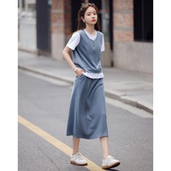 Bộ Đồ Hai Mảnh Mùa Hè 2025 Áo Vest Và Chân Váy Rộng Rãi Bộ Đồ Giả Hai Mảnh Thời Trang Cho Nữ