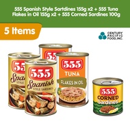 555 Spanish Style Sardines 155g-2 + 555 Tuna Flakes in Oil 155g-2 + 555 Corned Sardines 100g