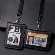 2023 NEW US Police Reporter Coach Referee Doctors Badge Holder 100% Cowhide Formal Work ID Card Case with Lanyard Office Supplies