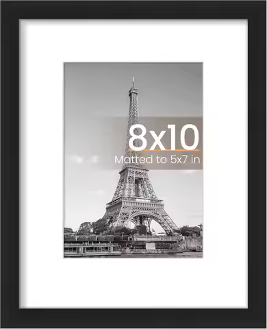8x10 Picture Frame, Display 5x7 with Mat or 8x10 Without Mat, Wall Hanging, Black, 1 Pack