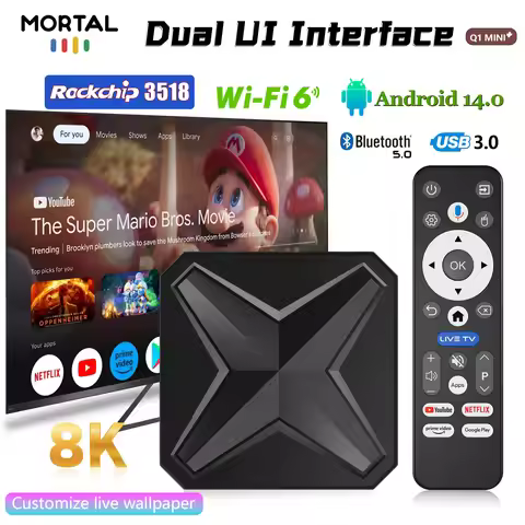 Mortal Android 14 TV Box Google Voice Netflix 4K HDR10 RK3518 WiFi6 Video USB3.0 Streaming Media Dev