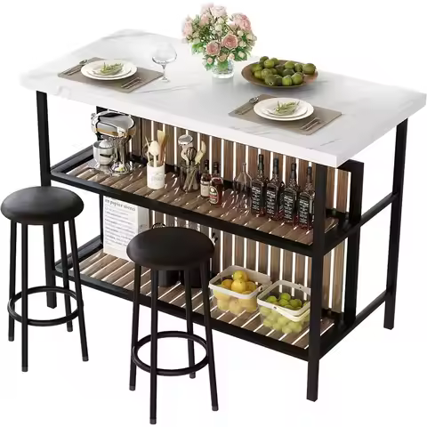 Kitchen Island with Seating & Storage Shel, ern Bar Table and Chairs Set or 2, Wooden Island Table o