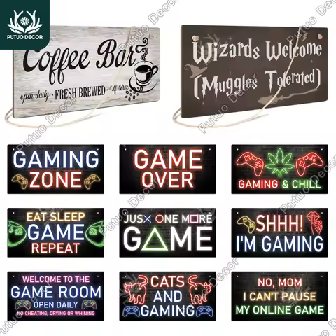 Putuo Decor Game Sign, Gaming Gamer Wooden Signs, Wall Art Decor for Boys Playroom Home, 3.9X7.8 inc